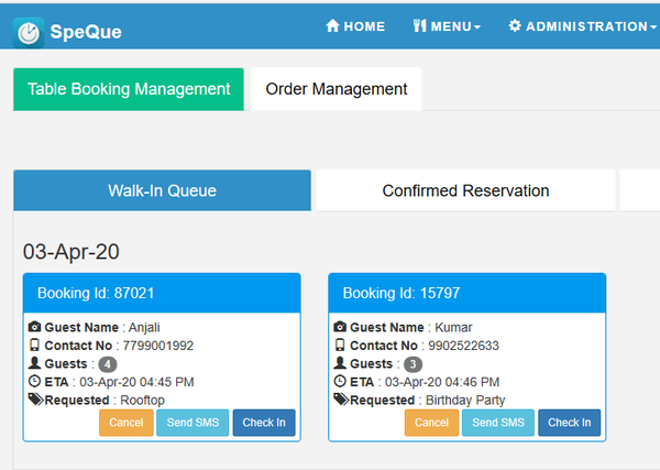 SpeQue Table Booking Management